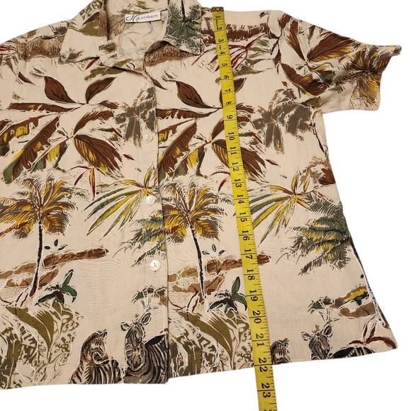 Vintage Safari Zebra Short Sleeve Button Down Linen Shirt S - Picture 9 of 11